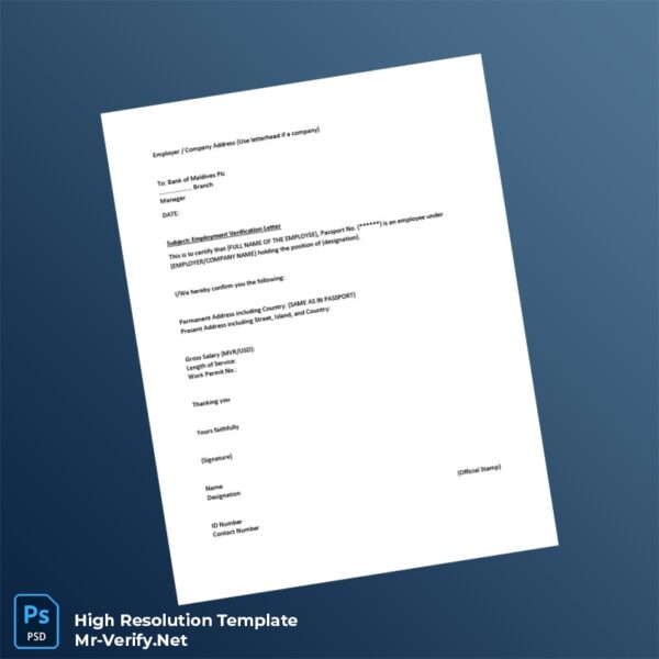 Editable Maldives Bank Employment Verification Letter Word and Pdf Template