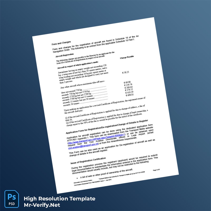 Editable Malta Civil Aviation Directorate Aircraft Registration Certificate Word and Pdf Template 6 page Editable Malta Civil Aviation Directorate Aircraft Registration Certificate Word and Pdf Template 6 page