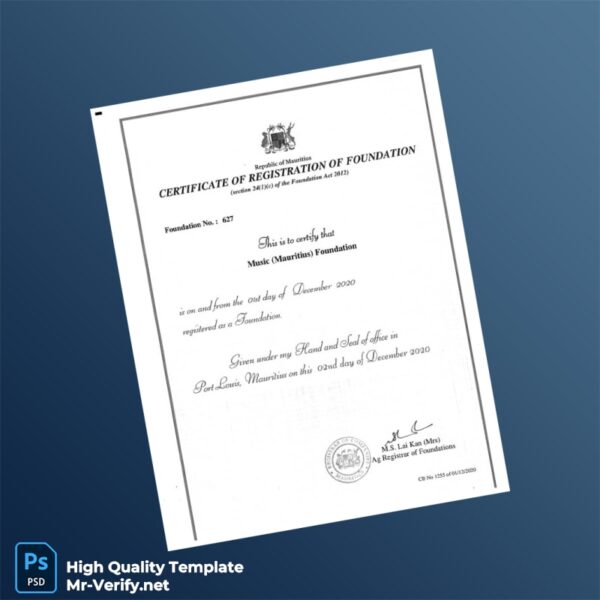 Mauritius Registrar of Foundations Certificate of Registration Template in Word and PDF formats Mauritius Registrar of Foundations Certificate of Registration Template in Word and PDF formats