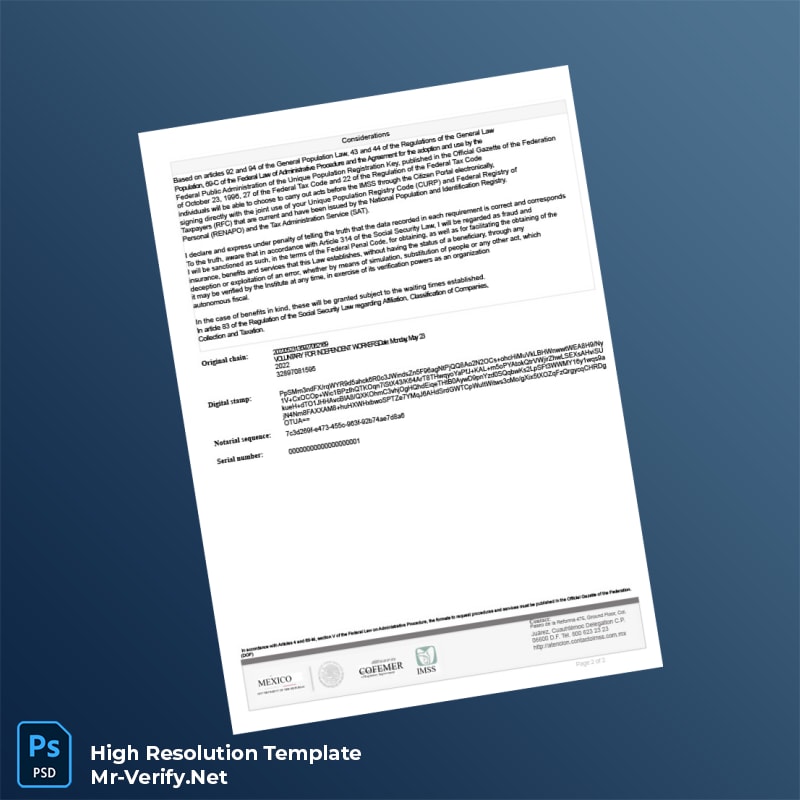 Editable Mexico IMSS Registration Certificate Word and Pdf Template 2 page Editable Mexico IMSS Registration Certificate Word and Pdf Template 2 page