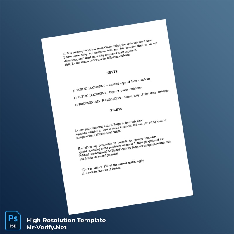 Editable Mexico Municipal Registry Late Registration Petition for Birth Certificate Word and Pdf Template 6 page Editable Mexico Municipal Registry Late Registration Petition for Birth Certificate Word and Pdf Template 6 page