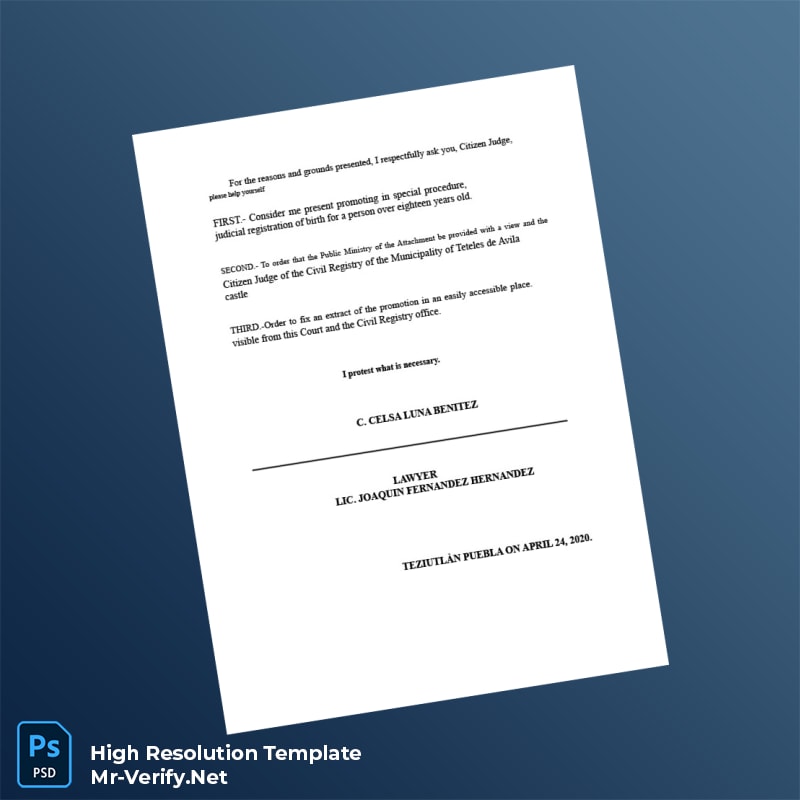 Editable Mexico Municipal Registry Late Registration Petition for Birth Certificate Word and Pdf Template 6 page Editable Mexico Municipal Registry Late Registration Petition for Birth Certificate Word and Pdf Template 6 page