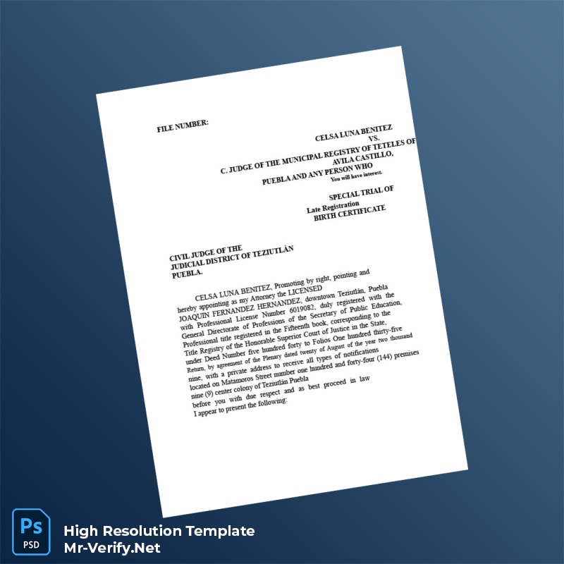 Editable Mexico Municipal Registry Late Registration Petition for Birth Certificate Word and Pdf Template 6 page Editable Mexico Municipal Registry Late Registration Petition for Birth Certificate Word and Pdf Template 6 page