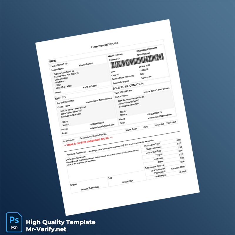 Mexico Seagate Lyve Services ProForma Invoice Template in Word and PDF formats Mexico Seagate Lyve Services ProForma Invoice Template in Word and PDF formats