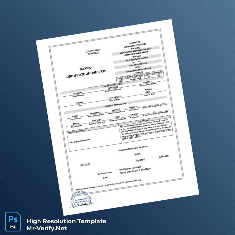 Editable Mexico Vital Records Certificate of Live Birth Word and Pdf Template Editable Mexico Vital Records Certificate of Live Birth Word and Pdf Template