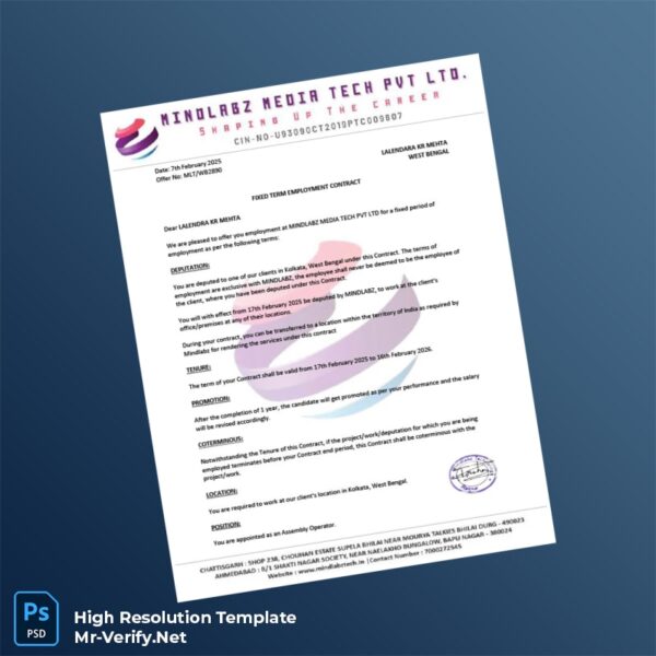 Editable Mindlabz Media Tech Pvt Ltd Employment Verification Letter Word and Pdf Template 5 page Editable Mindlabz Media Tech Pvt Ltd Employment Verification Letter Word and Pdf Template 5 page