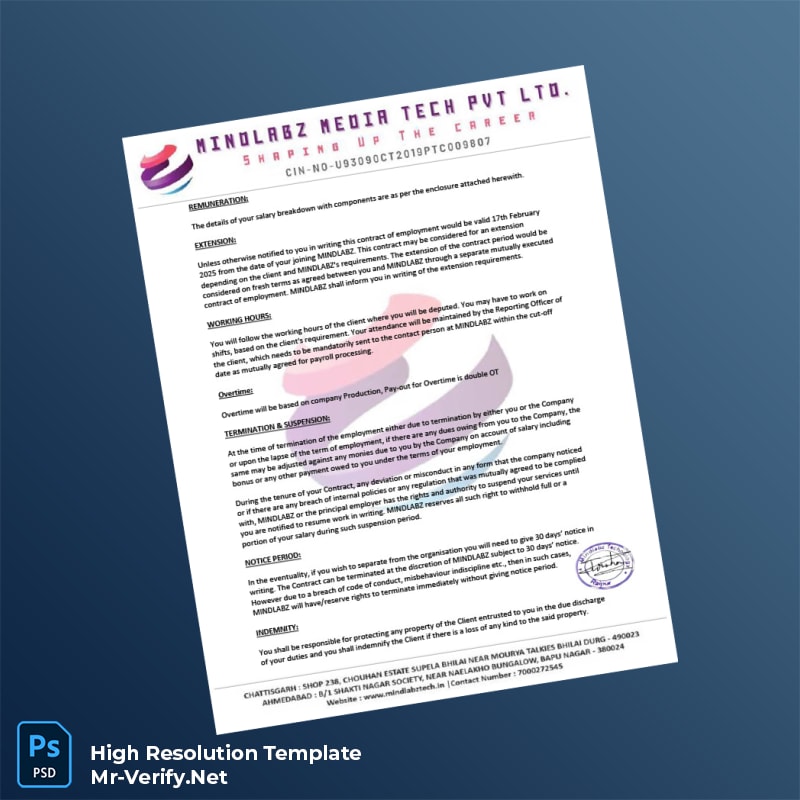 Editable Mindlabz Media Tech Pvt Ltd Employment Verification Letter Word and Pdf Template 5 page Editable Mindlabz Media Tech Pvt Ltd Employment Verification Letter Word and Pdf Template 5 page