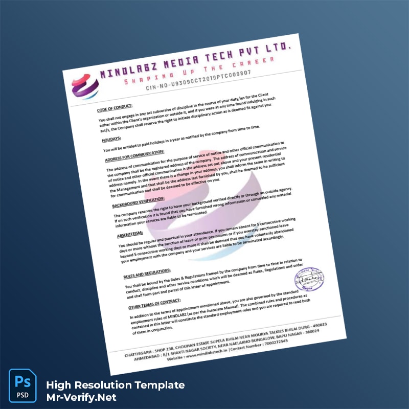 Editable Mindlabz Media Tech Pvt Ltd Employment Verification Letter Word and Pdf Template 5 page Editable Mindlabz Media Tech Pvt Ltd Employment Verification Letter Word and Pdf Template 5 page