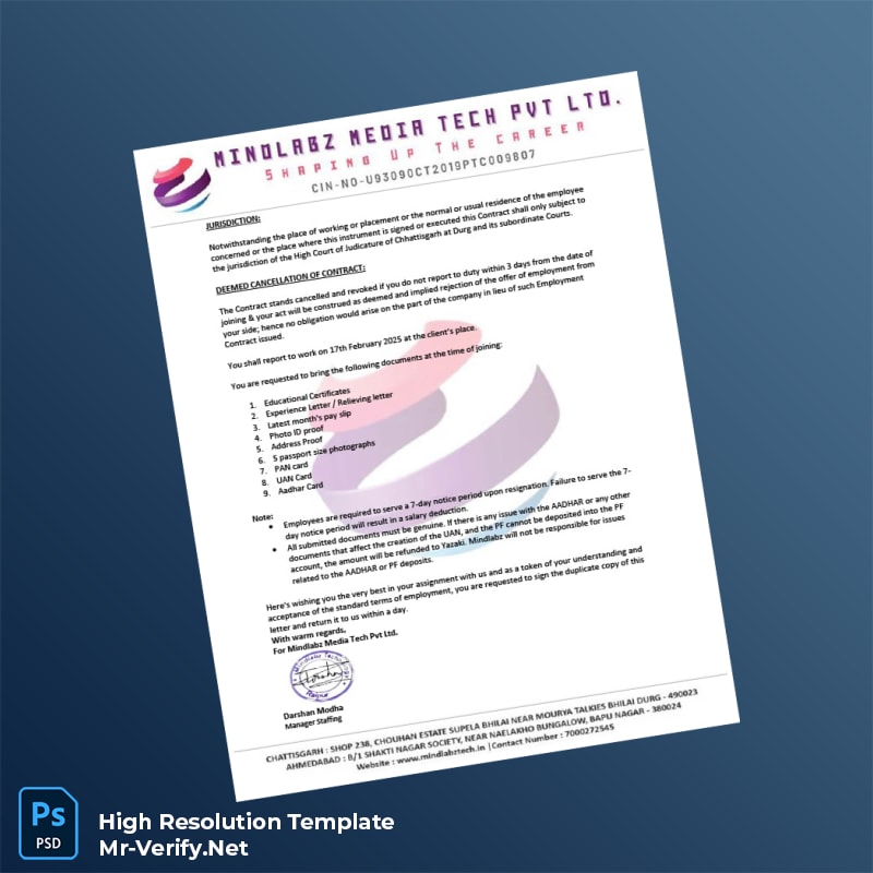 Editable Mindlabz Media Tech Pvt Ltd Employment Verification Letter Word and Pdf Template 5 page Editable Mindlabz Media Tech Pvt Ltd Employment Verification Letter Word and Pdf Template 5 page