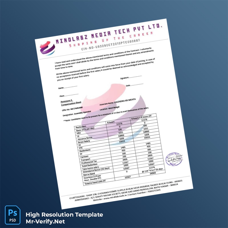 Editable Mindlabz Media Tech Pvt Ltd Employment Verification Letter Word and Pdf Template 5 page Editable Mindlabz Media Tech Pvt Ltd Employment Verification Letter Word and Pdf Template 5 page