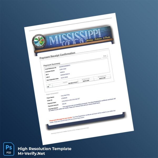 Editable Mississippi Department of Wildlife Fisheries and Parks Boat Registration Confirmation Document in Word and PDF formats 2 page Editable Mississippi Department of Wildlife Fisheries and Parks Boat Registration Confirmation Document in Word and PDF formats 2 page