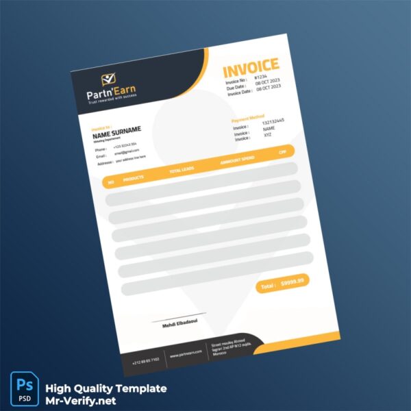 Morocco Partn Earn Invoice Template in Word and PDF formats