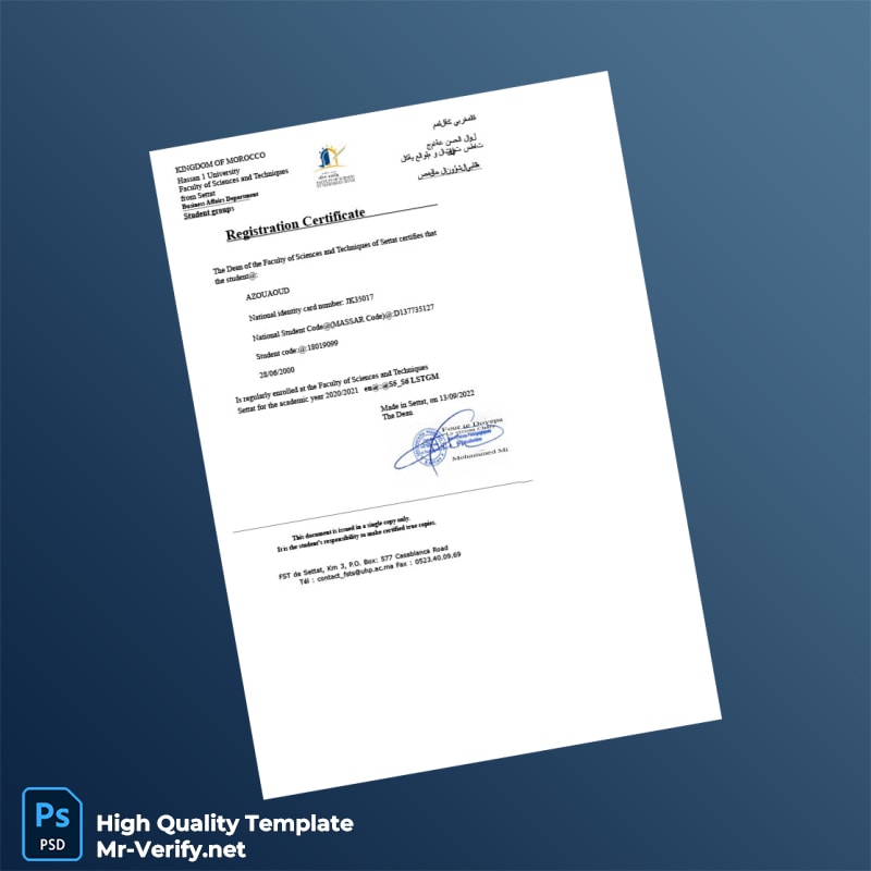 Morocco Registration Certificate Template in Word and PDF formats Morocco Registration Certificate Template in Word and PDF formats