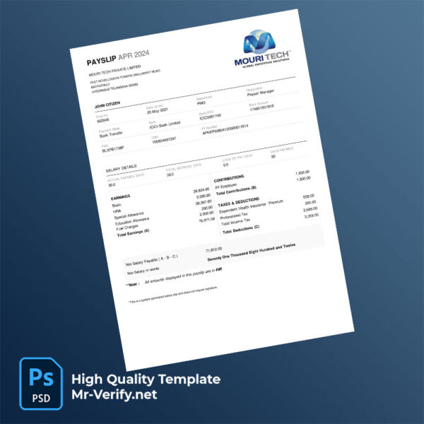 Mouri Tech Private Limited payslip word and pdf template