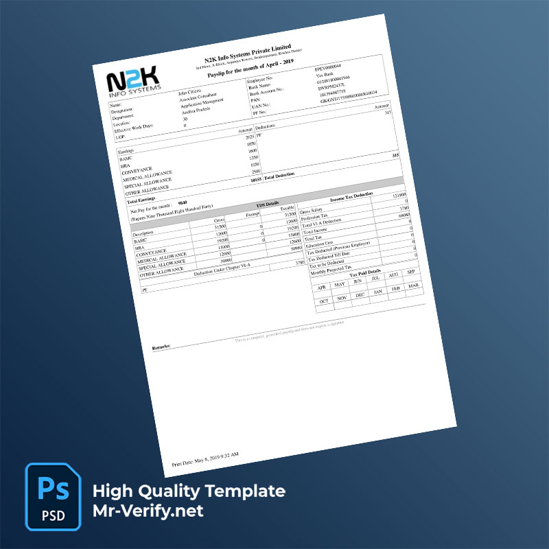 N2K Info Systems Private Limited payslip word and pdf template N2K Info Systems Private Limited payslip word and pdf template
