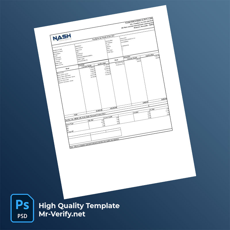 NASH Industries Pvt Ltd payslip word and pdf template NASH Industries Pvt Ltd payslip word and pdf template
