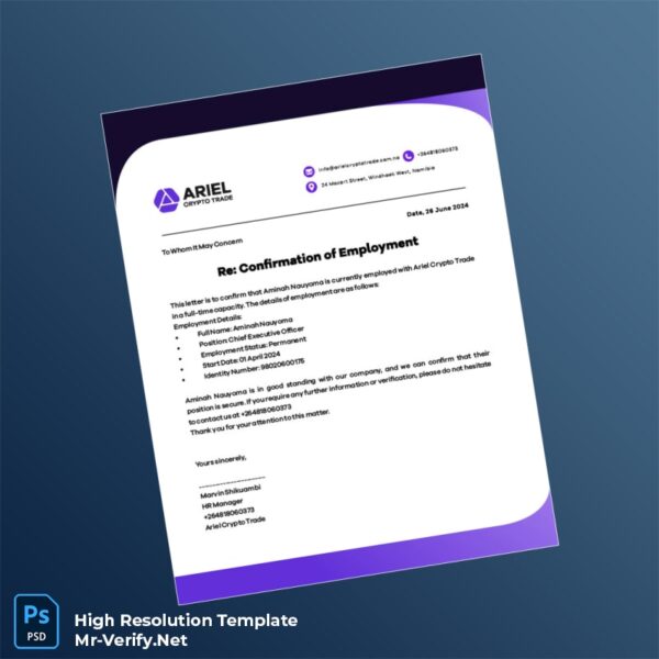 Editable Namibia Ariel Crypto Trade Employment Verification Letter Word and Pdf Template Editable Namibia Ariel Crypto Trade Employment Verification Letter Word and Pdf Template