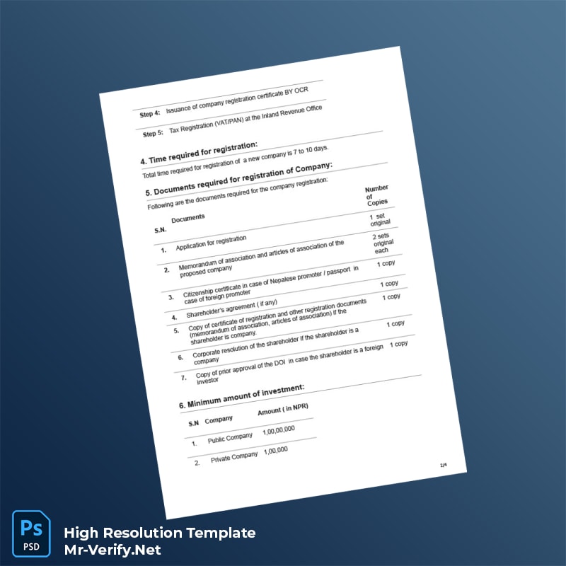 Editable Nepal Companies Register Business Registration Certificate Word and Pdf Template 4 page Editable Nepal Companies Register Business Registration Certificate Word and Pdf Template 4 page