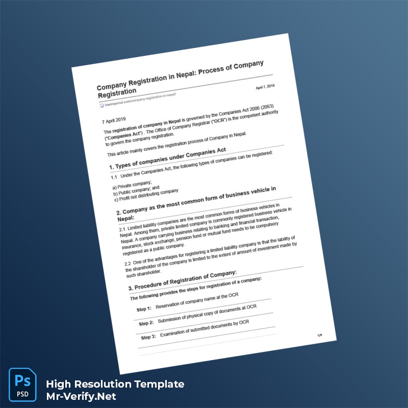 Editable Nepal Companies Register Business Registration Certificate Word and Pdf Template 4 page Editable Nepal Companies Register Business Registration Certificate Word and Pdf Template 4 page