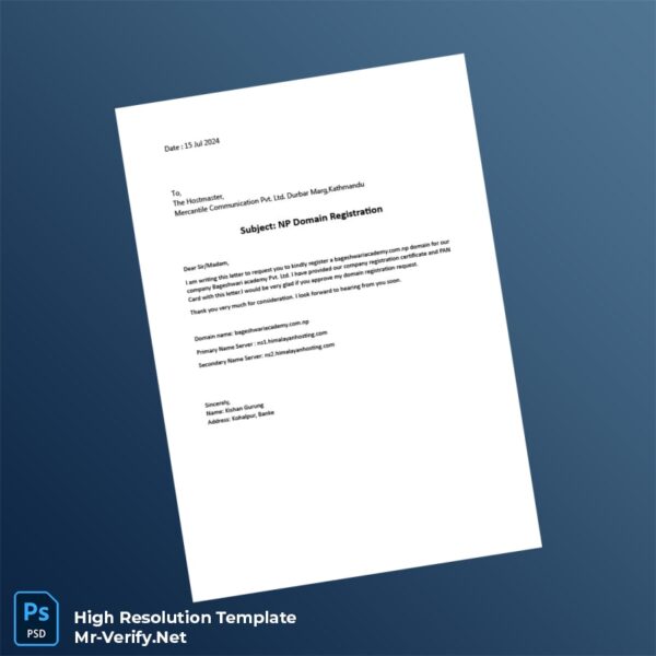 Editable Nepal Domain Registration Cover Letter Word and Pdf Template