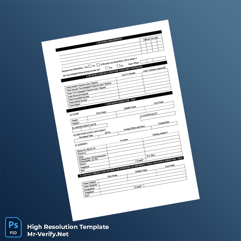Nepal Inland Revenue Office Editable PAN Application Form Word and Pdf Template 4 page Nepal Inland Revenue Office Editable PAN Application Form Word and Pdf Template 4 page
