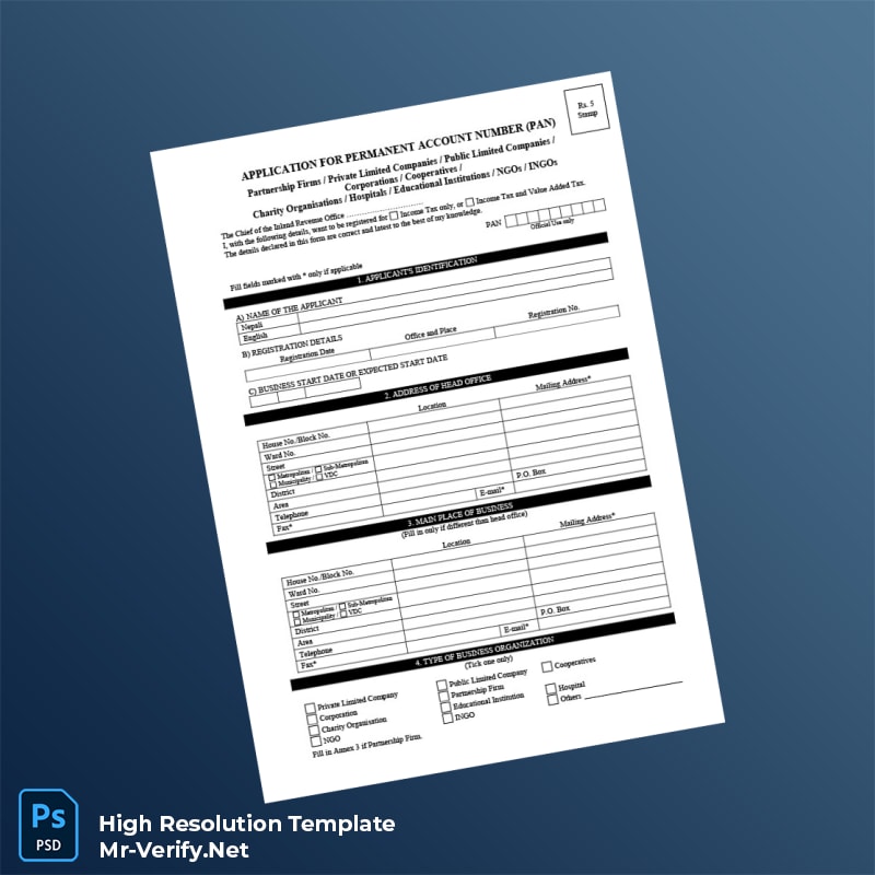 Nepal Inland Revenue Office Editable PAN Application Form Word and Pdf Template 4 page Nepal Inland Revenue Office Editable PAN Application Form Word and Pdf Template 4 page