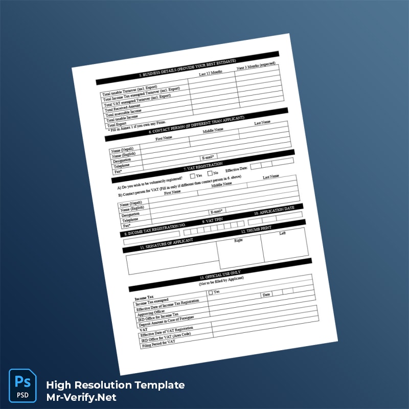 Editable Nepal Inland Revenue Office Permanent Account Number PAN Application Form Word and Pdf Template 3 page Editable Nepal Inland Revenue Office Permanent Account Number PAN Application Form Word and Pdf Template 3 page