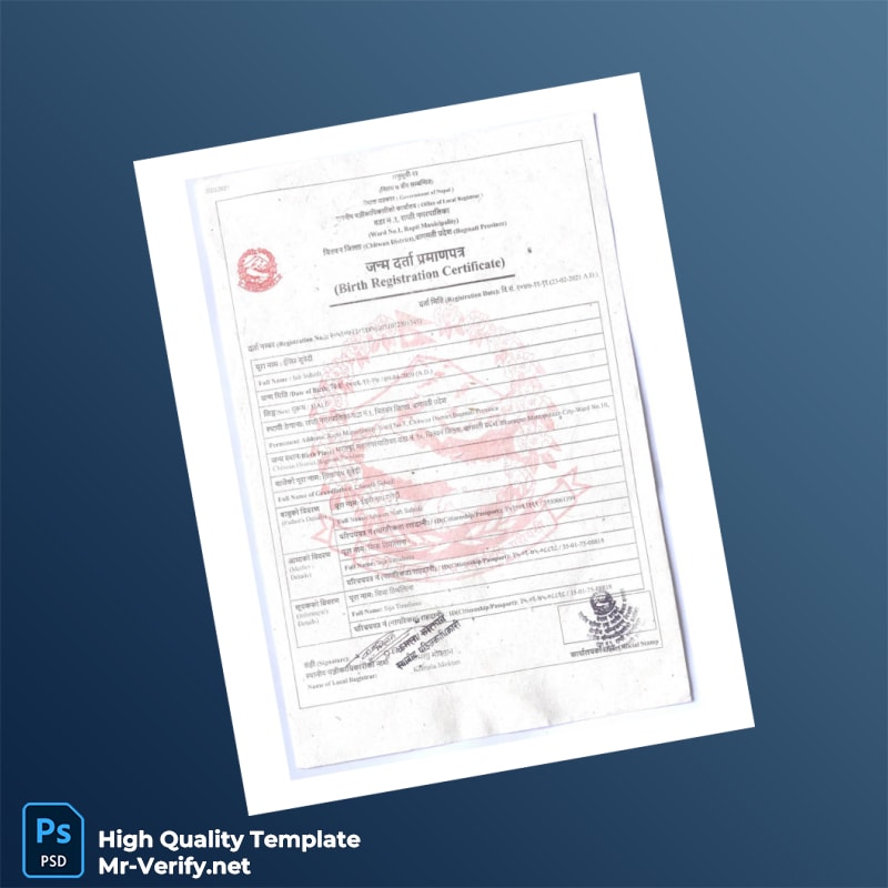 Nepal Local Registrar Editable Birth Registration Certificate Template in Word and PDF formats Nepal Local Registrar Editable Birth Registration Certificate Template in Word and PDF formats