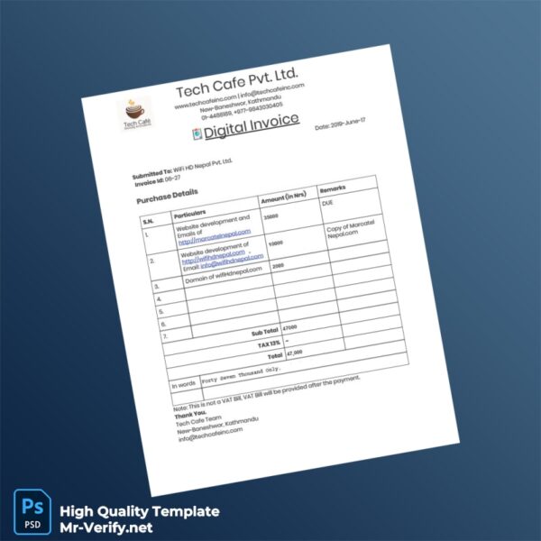 Nepal Tech Cafe Pvt Ltd Invoice Template in Word and PDF formats