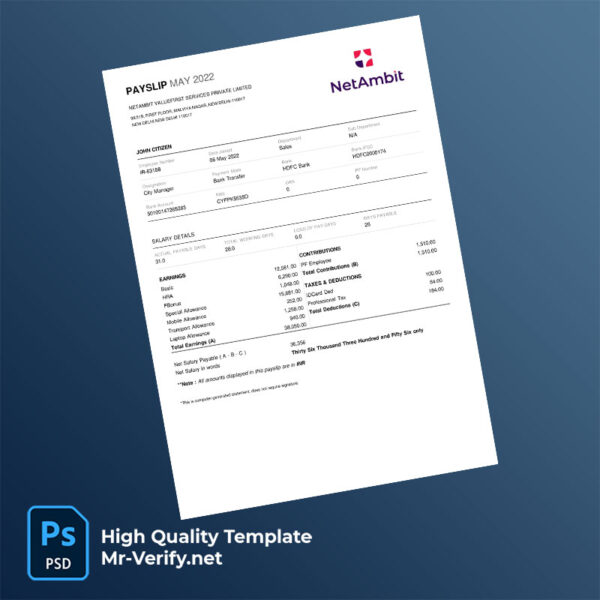 NetAmbit Valuefirst Services Private Limited payslip word and pdf template NetAmbit Valuefirst Services Private Limited payslip word and pdf template