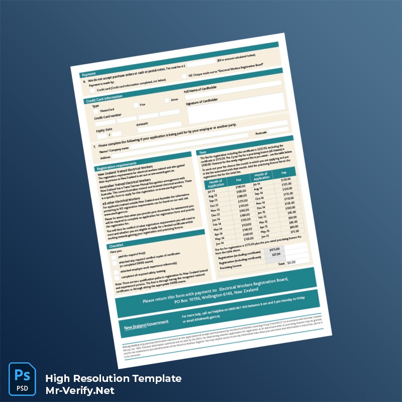 Editable New Zealand Electrical Workers Registration Board Registration Certificate Application Word and Pdf Template 2 page Editable New Zealand Electrical Workers Registration Board Registration Certificate Application Word and Pdf Template 2 page