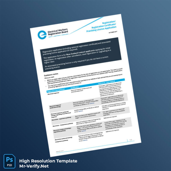 Editable New Zealand Electrical Workers Registration Board Registration Certificate Word and Pdf Template 7 page