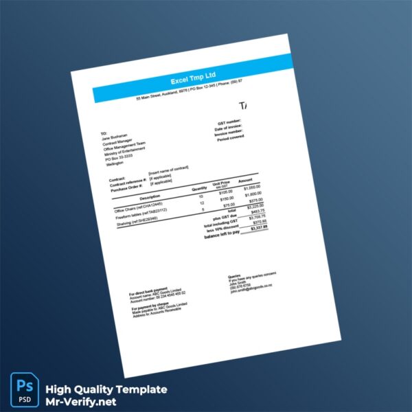 New Zealand Excel Tmp Ltd Invoice Template in Word and PDF formats 2 page