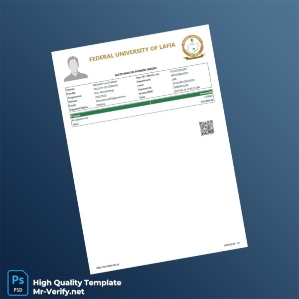 Nigeria Federal University of Lafia Invoice Template in Word and PDF formats
