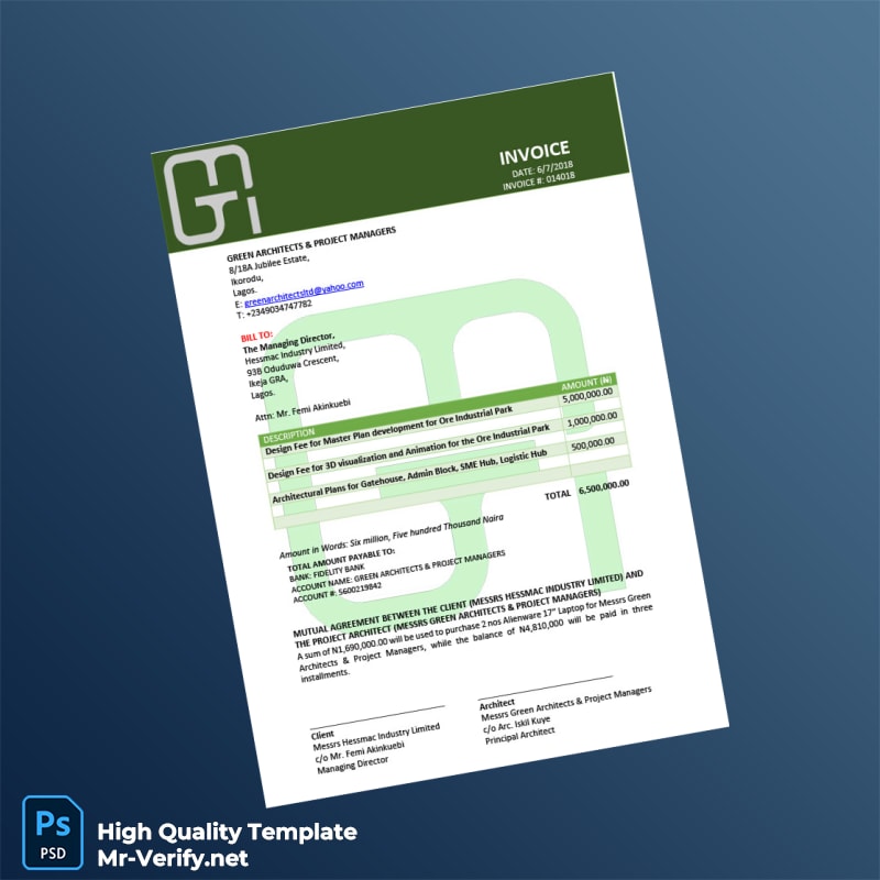 Nigeria Green Architects Project Managers Invoice Template in Word and PDF formats Nigeria Green Architects Project Managers Invoice Template in Word and PDF formats