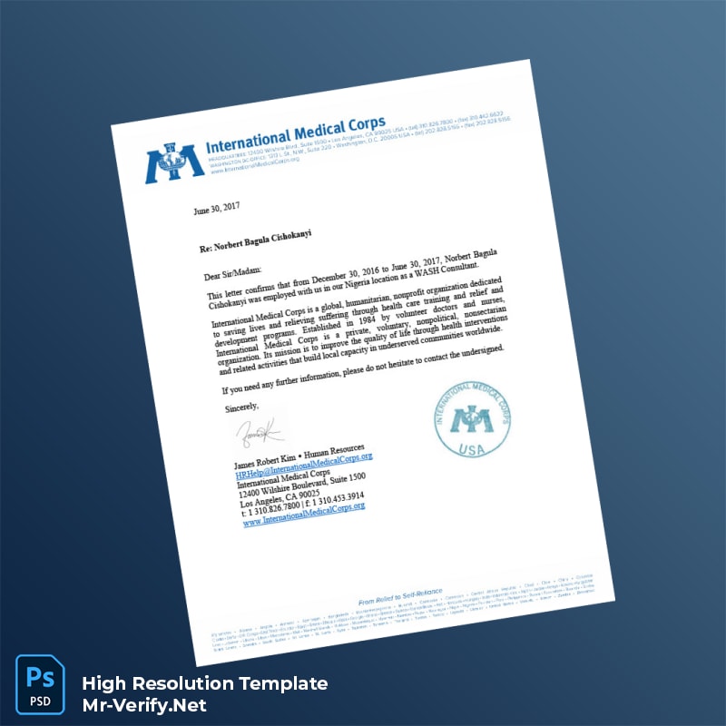 Editable Nigeria International Medical Corps Employment Verification Letter Word and Pdf Template Editable Nigeria International Medical Corps Employment Verification Letter Word and Pdf Template