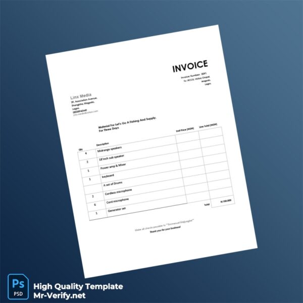 Nigeria Linx Media Invoice Template in Word and PDF formats