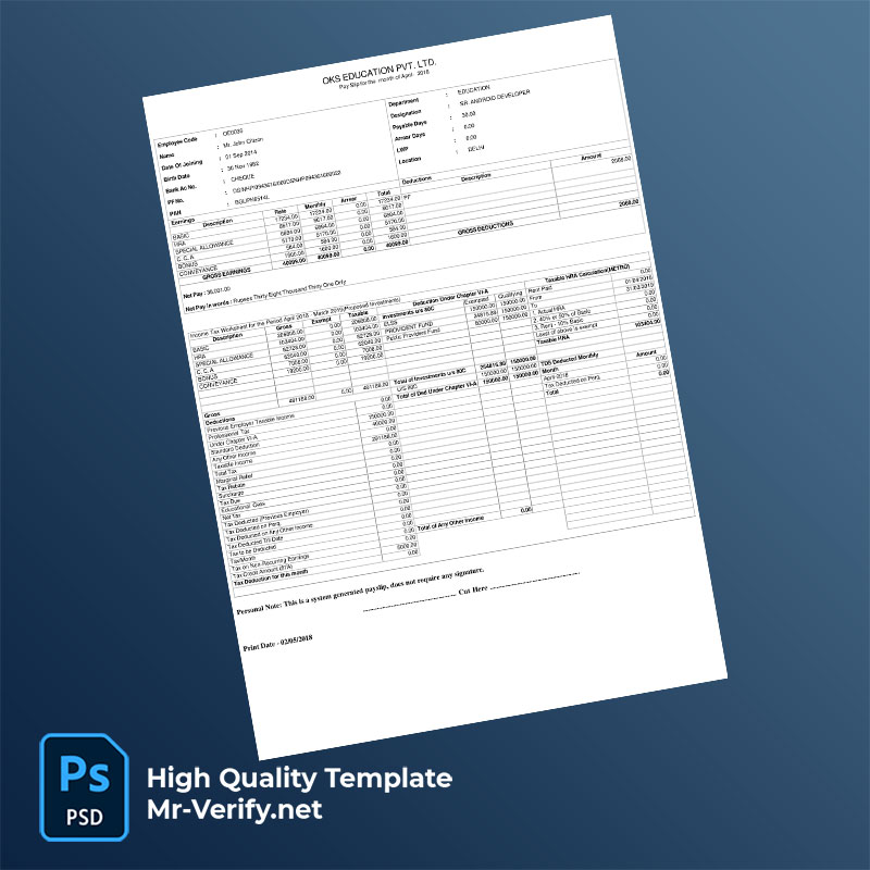 OKS Education Pvt Ltd payslip word and pdf template OKS Education Pvt Ltd payslip word and pdf template