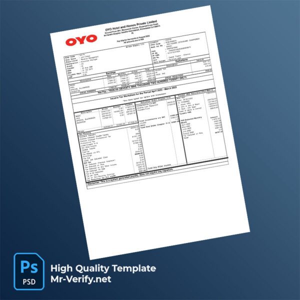 OYO Hotel and Homes Private Limited payslip word and pdf template OYO Hotel and Homes Private Limited payslip word and pdf template