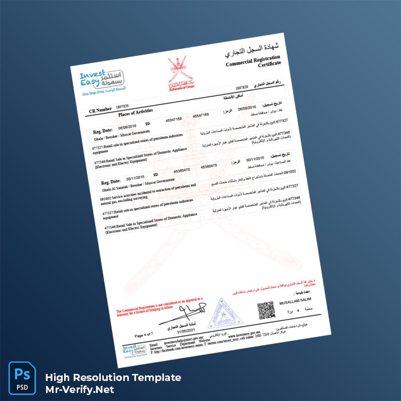 Editable Oman Investment Authority Business Registration Certificate Word and Pdf Template 7 page Editable Oman Investment Authority Business Registration Certificate Word and Pdf Template 7 page
