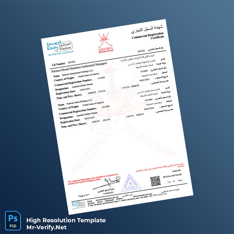 Editable Oman Investment Authority Business Registration Certificate Word and Pdf Template 7 page Editable Oman Investment Authority Business Registration Certificate Word and Pdf Template 7 page