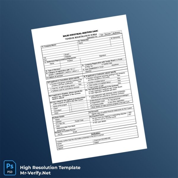 Editable Oman Majis Industrial Services SAOC Vendor Registration Form Word and Pdf Template Editable Oman Majis Industrial Services SAOC Vendor Registration Form Word and Pdf Template
