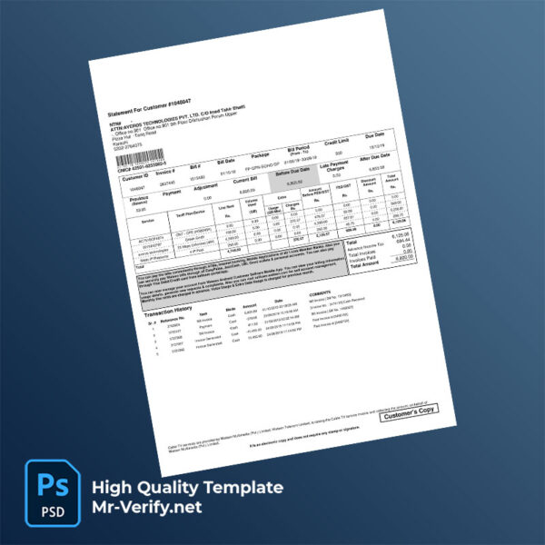 Pakistan Wateen Telecom Limited Editable Internet Bill Template in Word and PDF formats