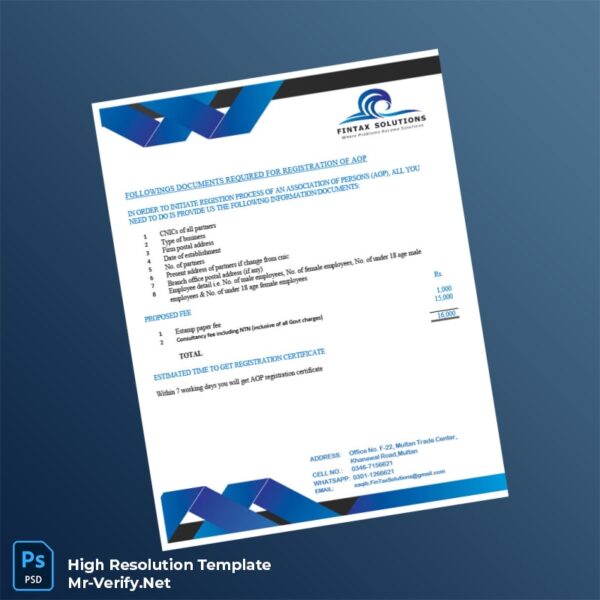 Editable Pakistan AOP Registration Certificate Word and Pdf Template