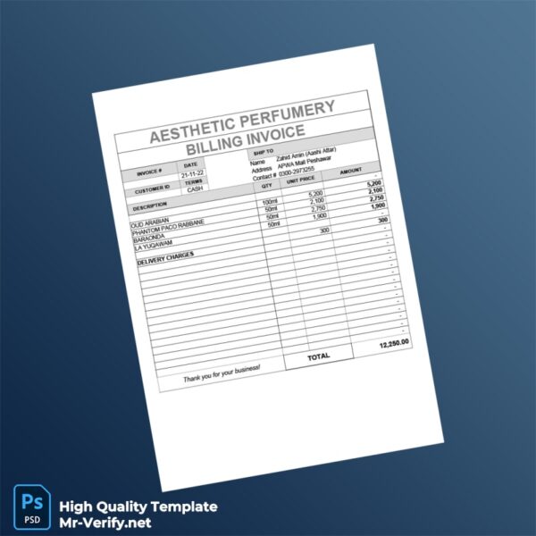 Pakistan Aesthetic Perfumery Invoice Template in Word and PDF formats 3 page Pakistan Aesthetic Perfumery Invoice Template in Word and PDF formats 3 page