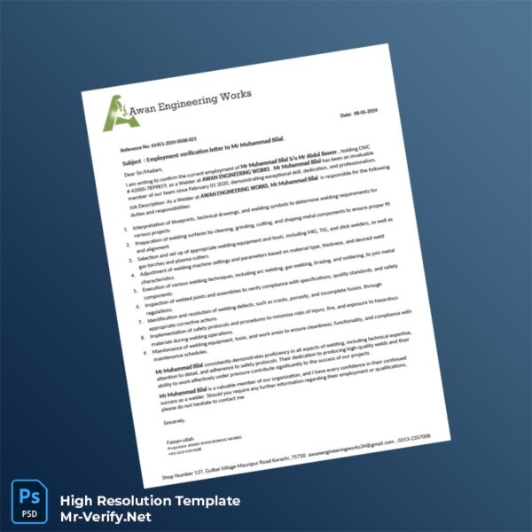 Editable Pakistan Awan Engineering Works Employment Verification Letter Word and Pdf Template Editable Pakistan Awan Engineering Works Employment Verification Letter Word and Pdf Template