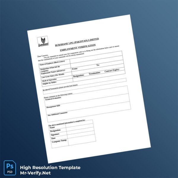 Editable Pakistan Burshane LPG Employment Verification Letter Word and Pdf Template