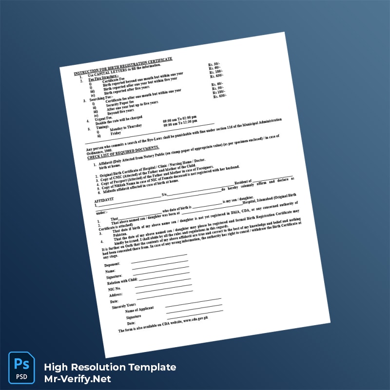 Editable Pakistan Capital Development Authority Birth Registration Certificate Word and Pdf Template Editable Pakistan Capital Development Authority Birth Registration Certificate Word and Pdf Template