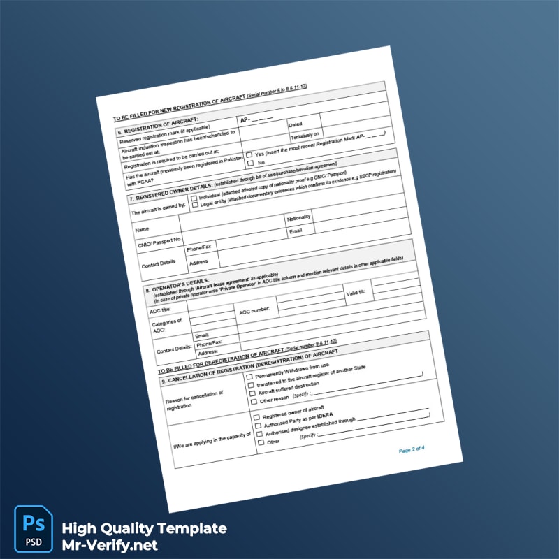 Pakistan Civil Aviation Authority Application for Certificate of Registration Cancellation Change of Registration Details Templa 4 page Pakistan Civil Aviation Authority Application for Certificate of Registration Cancellation Change of Registration Details Templa 4 page
