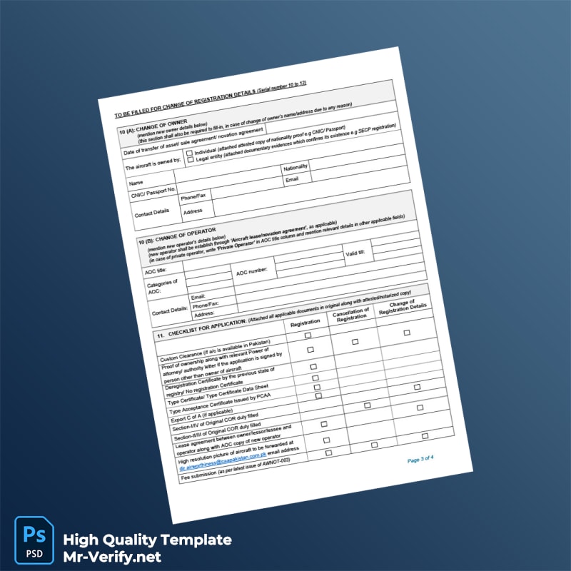 Pakistan Civil Aviation Authority Application for Certificate of Registration Cancellation Change of Registration Details Templa 4 page Pakistan Civil Aviation Authority Application for Certificate of Registration Cancellation Change of Registration Details Templa 4 page